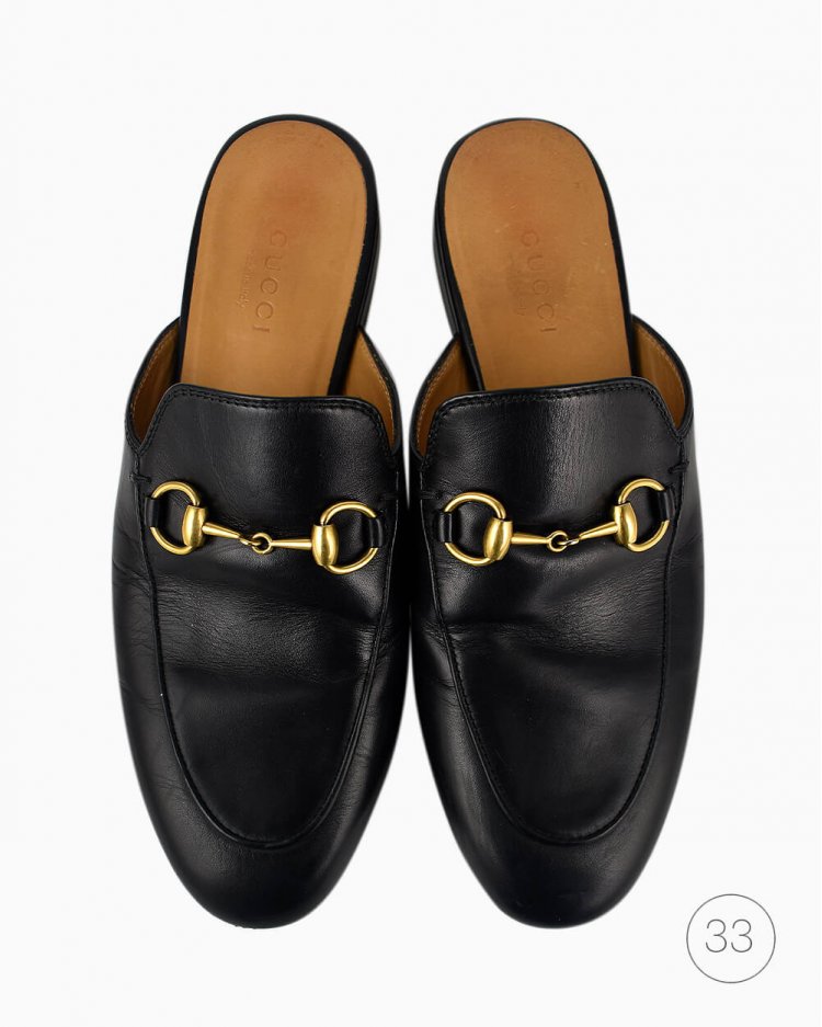 Slipper Gucci original de couro Princetown preto feminino