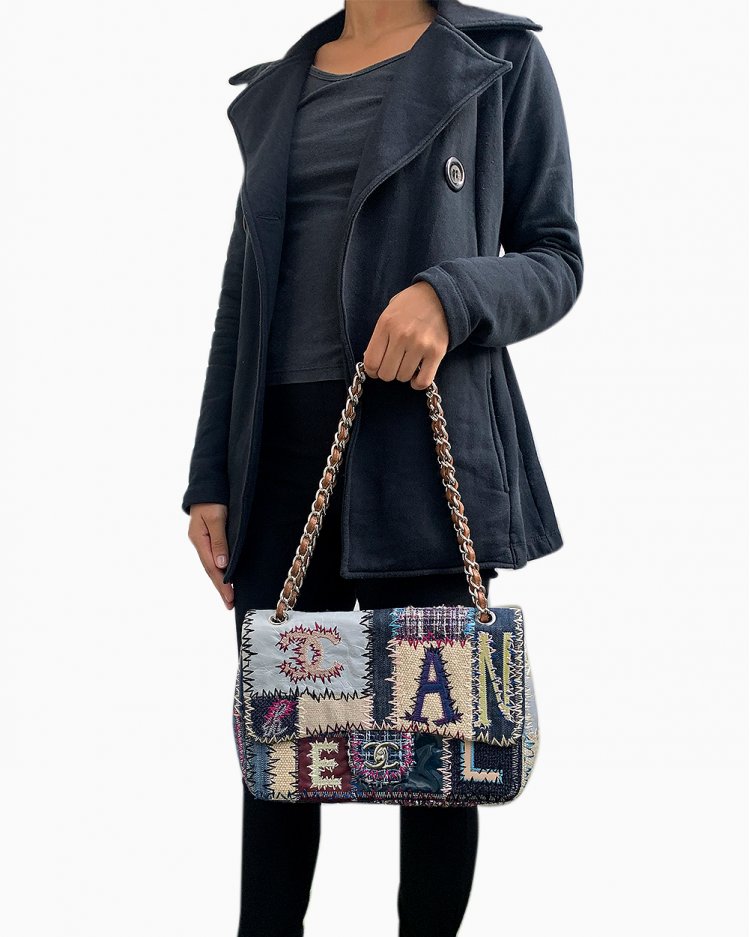 chanel denim patchwork bolsa