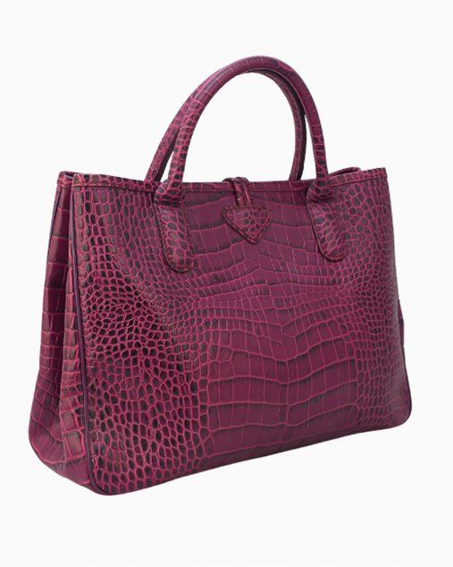 Bolsa Longchamp original Roseau croco roxa feminina