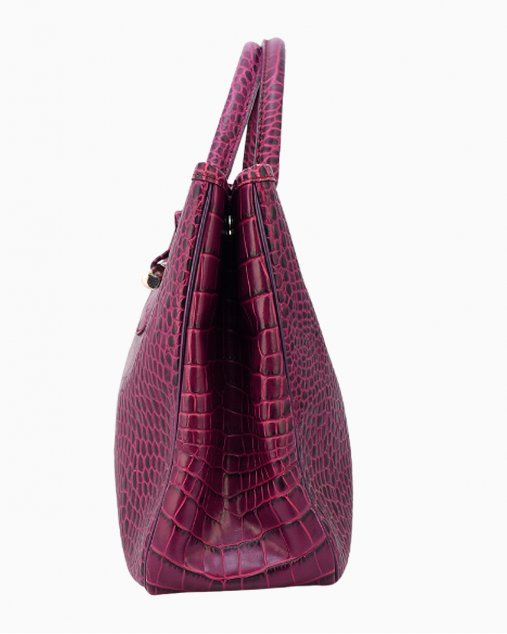 Bolsa Longchamp original Roseau croco roxa feminina