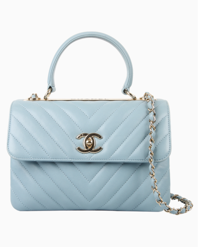 シャネル Bolsa Chanel Original Chevron Trendy CC Small Azul Feminina