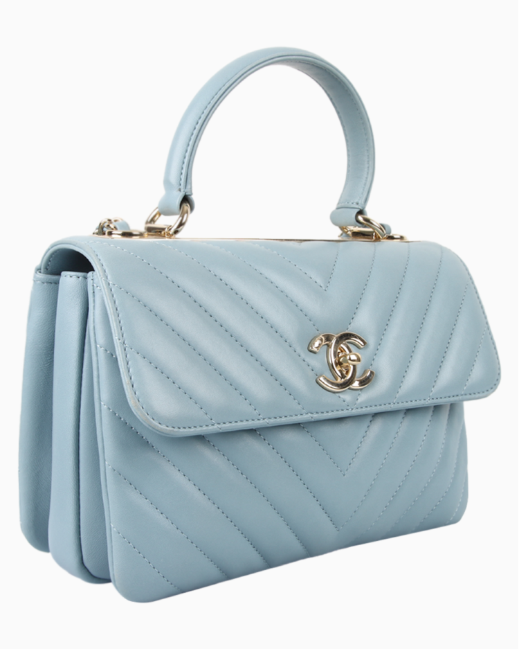 Bolsa Chanel Original Chevron Trendy CC Small Azul Feminina