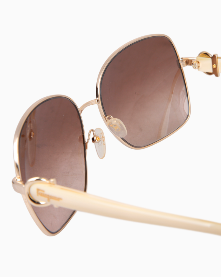 Óculos de Sol Ferragamo Original Gancini SF110S Dourado e Perolado