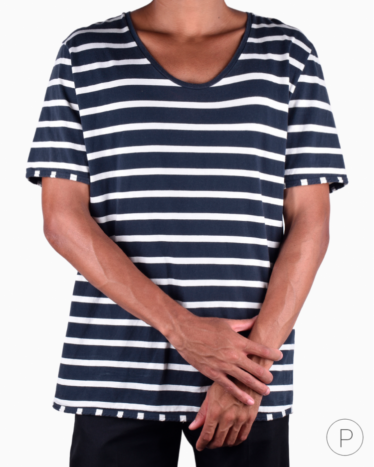 Camiseta Gucci Original Listrada Azul e Branca Masculina