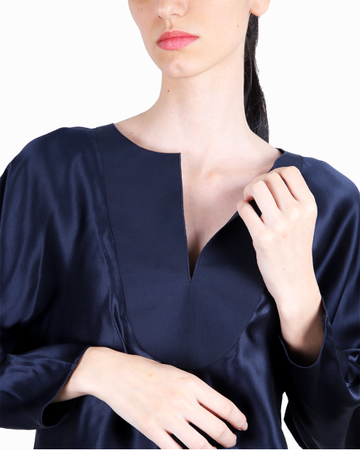 Blusa Emporio Armani Manga Corta - Seda Satinada Mujer Azul Marino