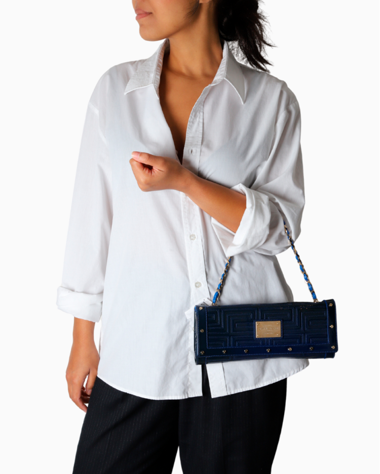 Bolsa Gianni Versace Couture Original Flap Chain Verniz Azul