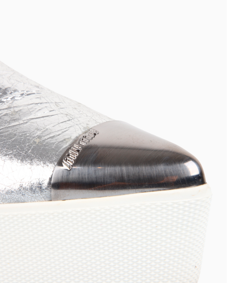 miu miu ミュウミュウ メタルトゥ 厚底スリッポン シルバー Tênis Miu Miu Original Slip On Platforma Metalizado Prata Feminina