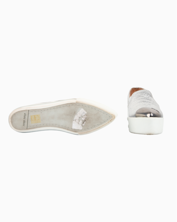 Tênis Miu Miu Original Slip On Platforma Metalizado Prata Feminina