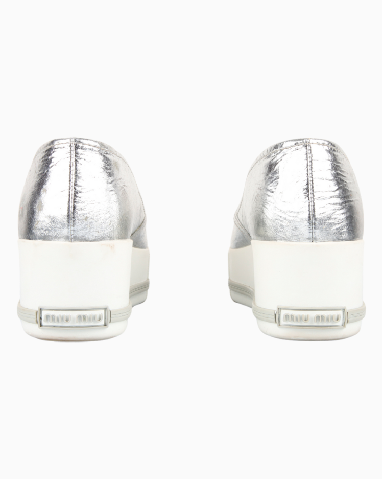 Tênis Miu Miu Original Slip On Platforma Metalizado Prata Feminina