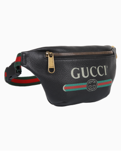 Pochete Gucci Print Web Couro Preta