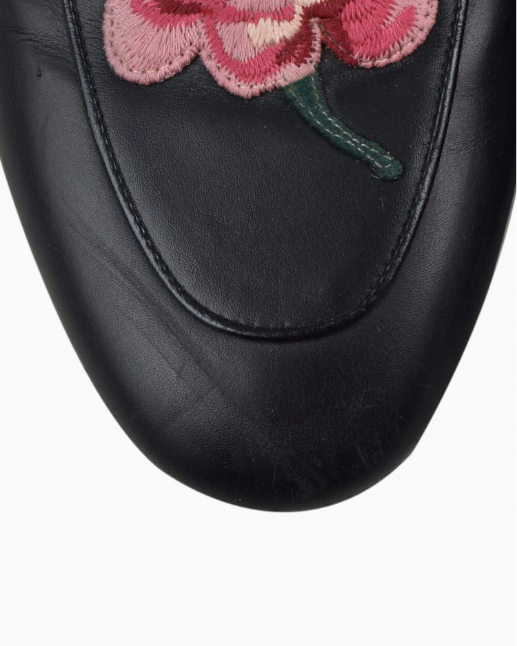 Mule Gucci Flores de Couro Original Preto Feminino