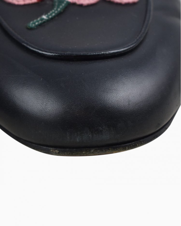 Mule Gucci Flores de Couro Original Preto Feminino