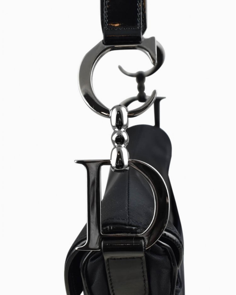 Christian Dior SADDLE ナイロンボディーバッグ Bolsa Christian Dior Saddle Original de Nylon Preta Feminino