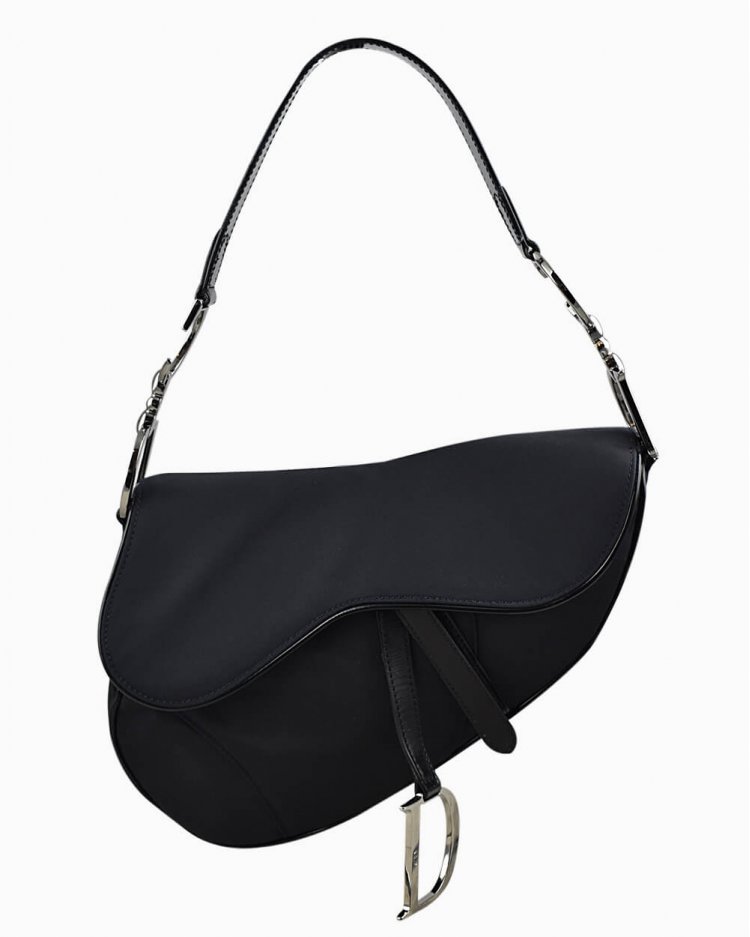 Christian Dior SADDLE ナイロンボディーバッグ Bolsa Christian Dior Saddle Original de Nylon Preta Feminino