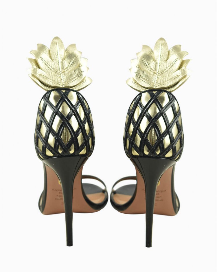 Sandália Aquazzura Original de Couro Preto Feminino