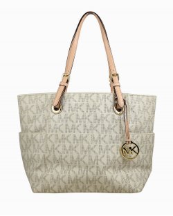 Bolsa Michael Kors Jet Set Monograma de Couro Off White