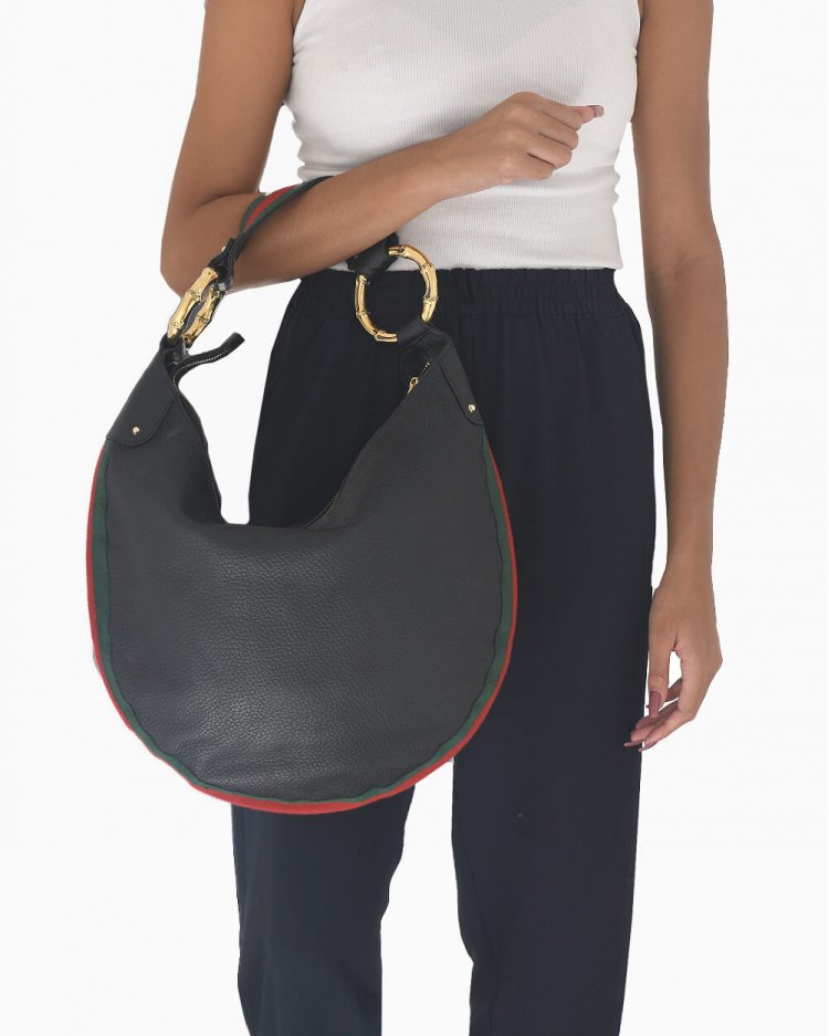 gucci black leather hobo bolsa