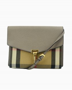 Bolsa Burberry Grainy Macken couro cinza e xadrez