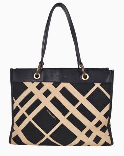 Bolsa Burberry Tote Estampada Bege e Preta