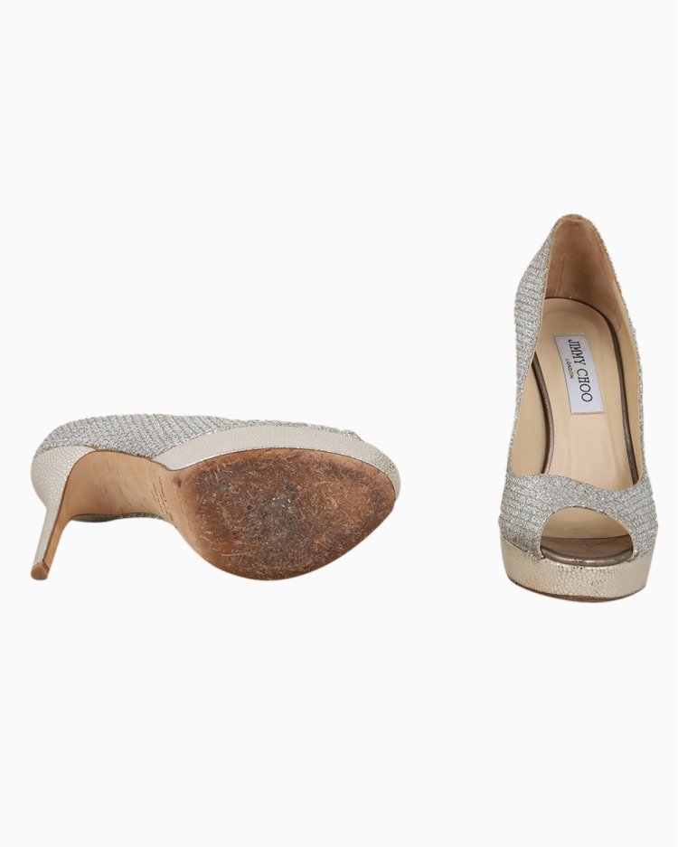 Sapato Jimmy Choo Original Peep Toe Prataeado Feminino