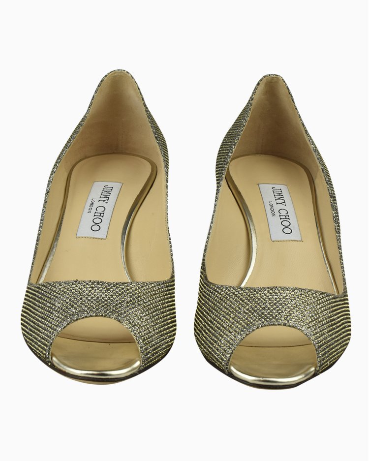 Sapato Jimmy Choo Original Peep Toe Isabel Lag Dourado Feminino