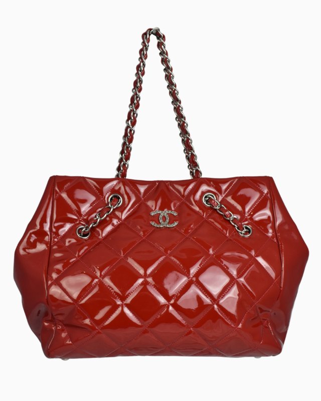 Bolsa Chanel Original Cells Large Tote Verniz Quilted Vermelha Feminina