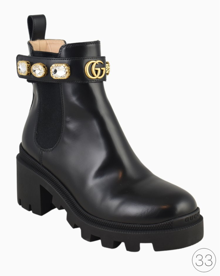 Bota Gucci Original Ankle Boots GG Cristais Preta Feminina