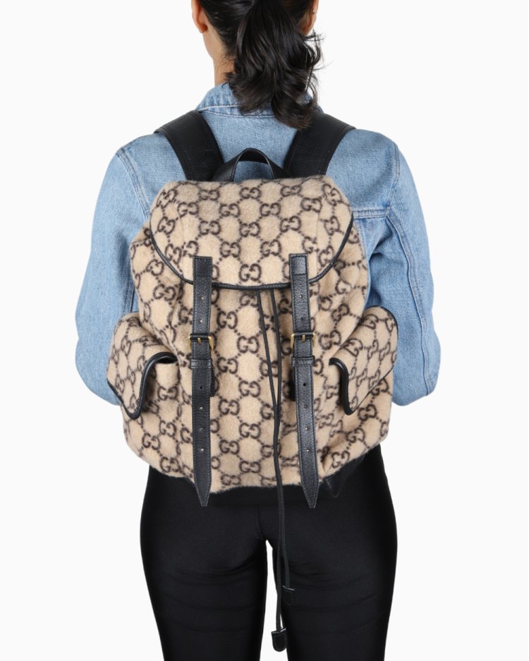 Mochila Gucci Original Small GG Jacquard Wool Backpack Feminina