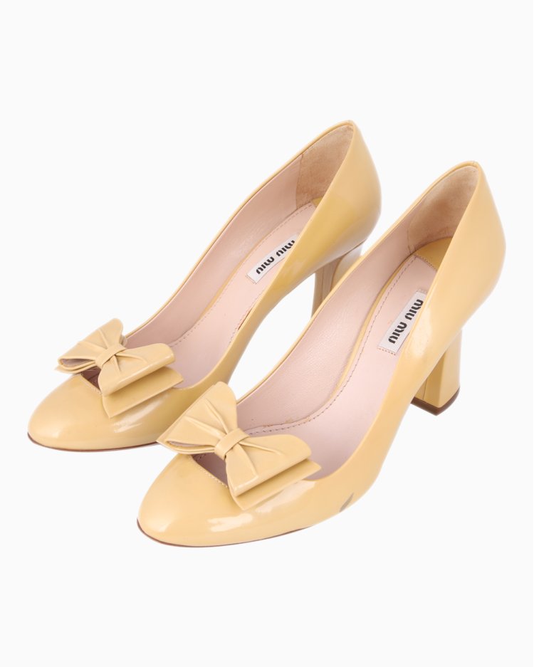 Sapato Miu Miu Original Couro Envernizado Laço Mostarda Feminino