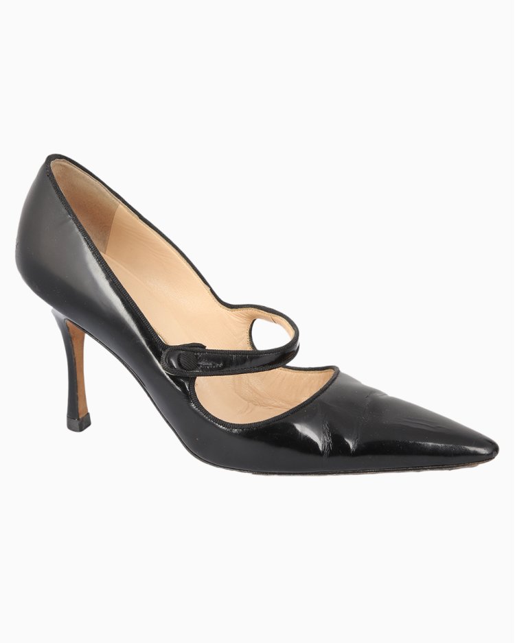 Sapato Manolo Blahnik Original Camparinew Couro Envernizado Preto