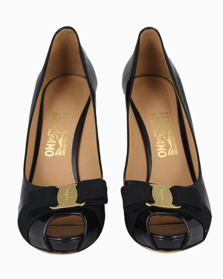Sapato Salvatore Ferragamo Original Peep Toe Rilly Preto Feminino