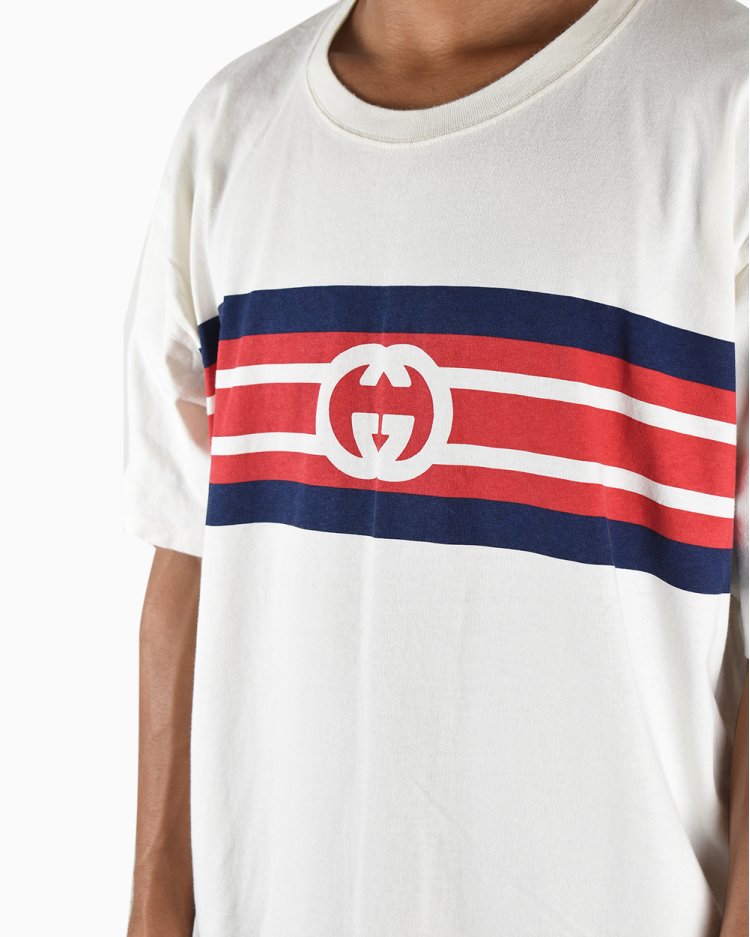 Camiseta Gucci Original Interlocking G Stripe Print Branca Masculina