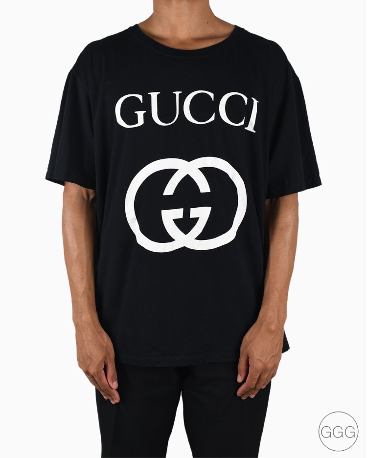 GUCCI 黒 ロゴ Tシャツ Camiseta Gucci Original Oversize Interlocking G Preta Masculina