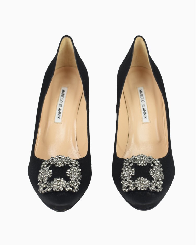Scarpin Manolo Blahnik Original Hangisi 105 Satin Preto Feminino