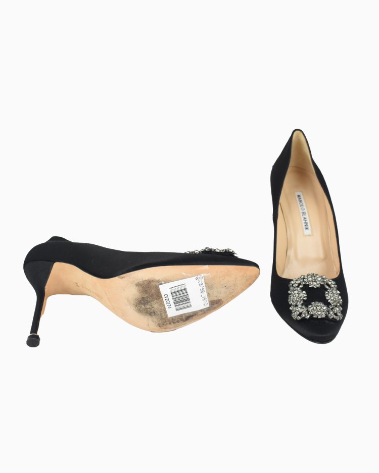 Scarpin Manolo Blahnik Original Hangisi 105 Satin Preto Feminino