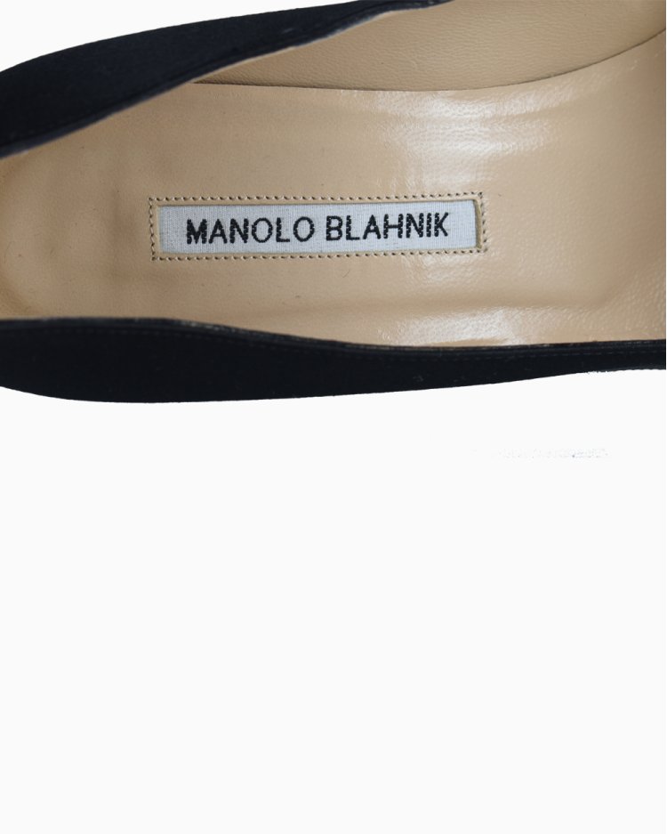 Scarpin Manolo Blahnik Original Hangisi 105 Satin Preto Feminino