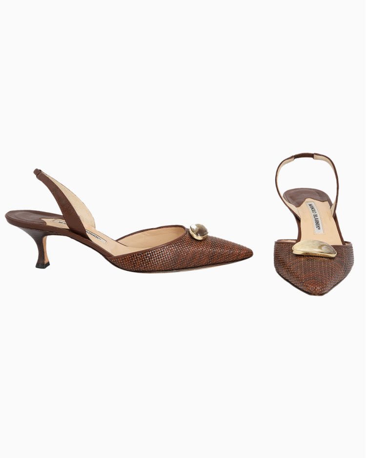 Sapato Manolo Blahnik Original SlingBack Marrom Feminino