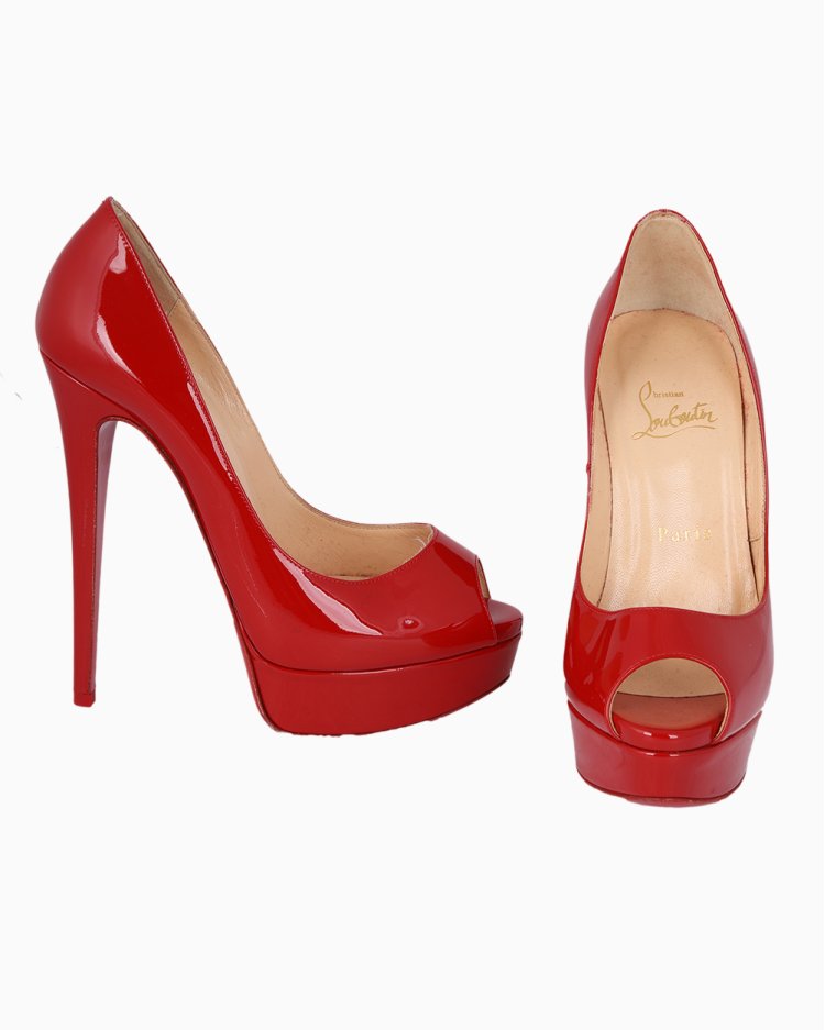 靴 Christian Louboutin LADYPEEPPATENTCALF36 Sapato Louboutin Original Lady Peep Verniz Vermelho Feminino