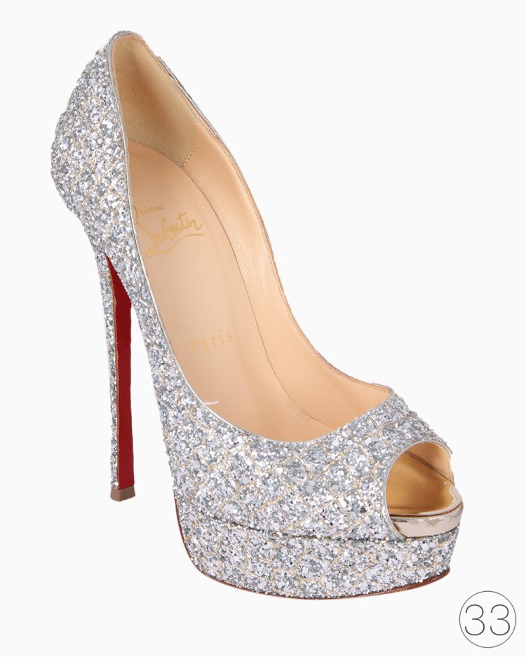 Sapato Louboutin Original Lady Peep Glitter Prata Feminino