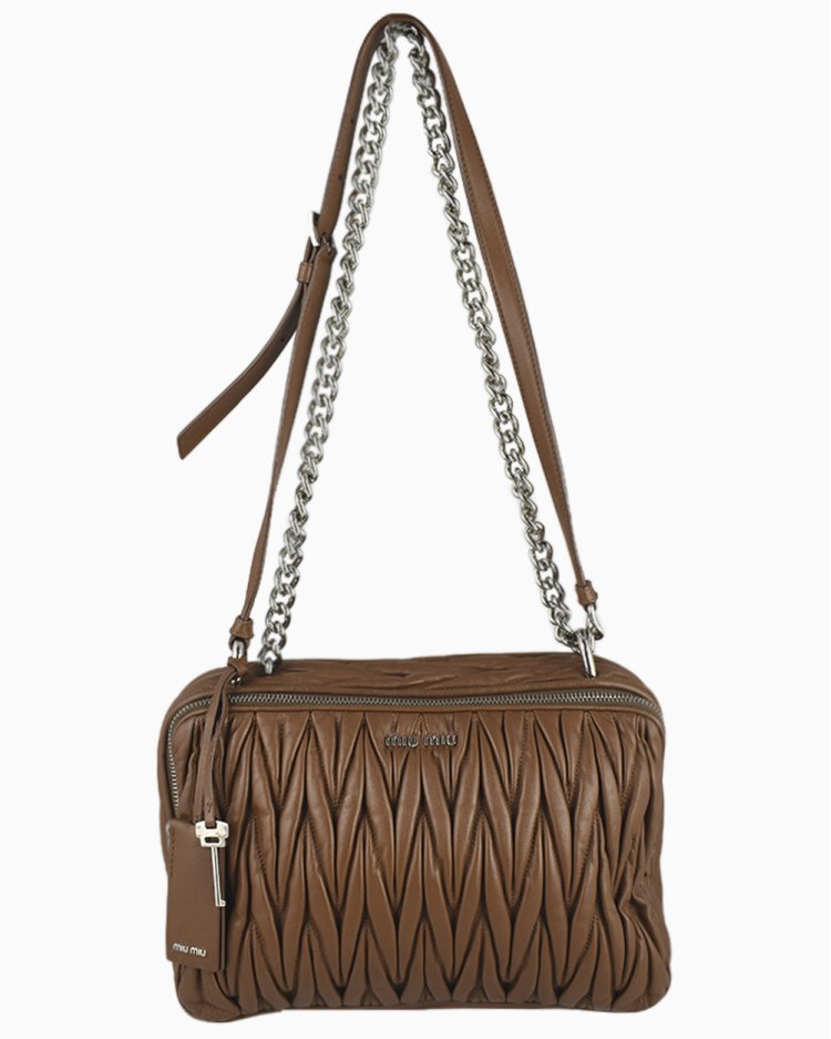 Bolsa Miu Miu Original Matelassê Chain Marrom 5BH032 Feminina