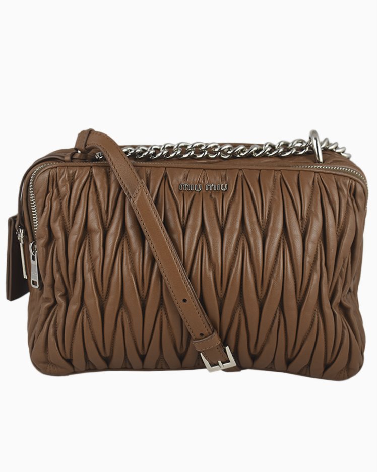 Bolsa Miu Miu Original Matelassê Chain Marrom 5BH032 Feminina