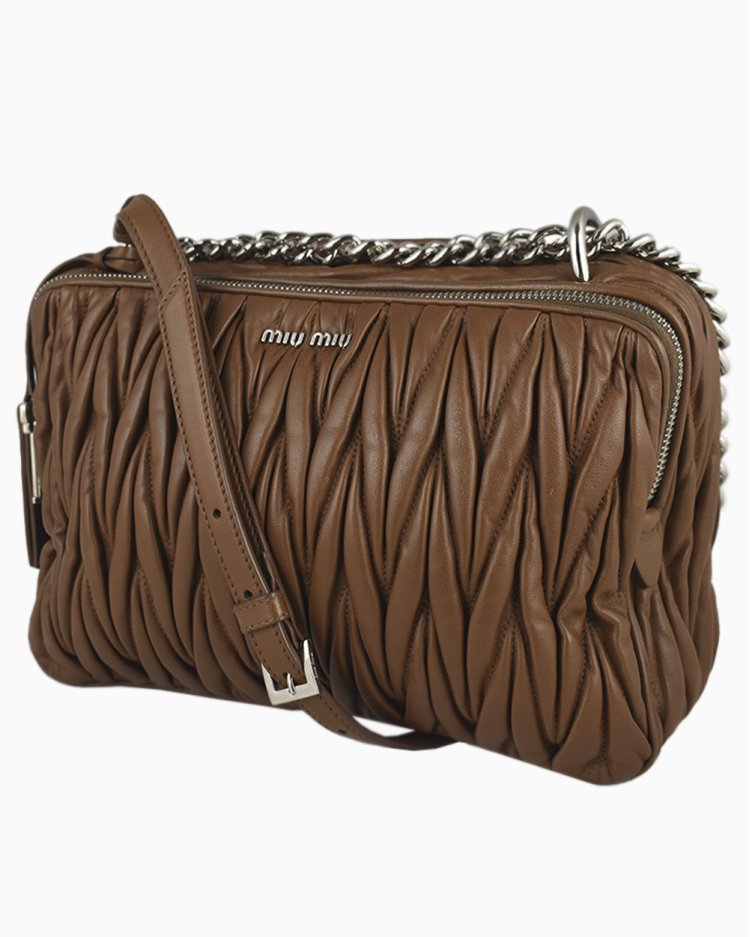 Bolsa Miu Miu Original Matelassê Chain Marrom 5BH032 Feminina