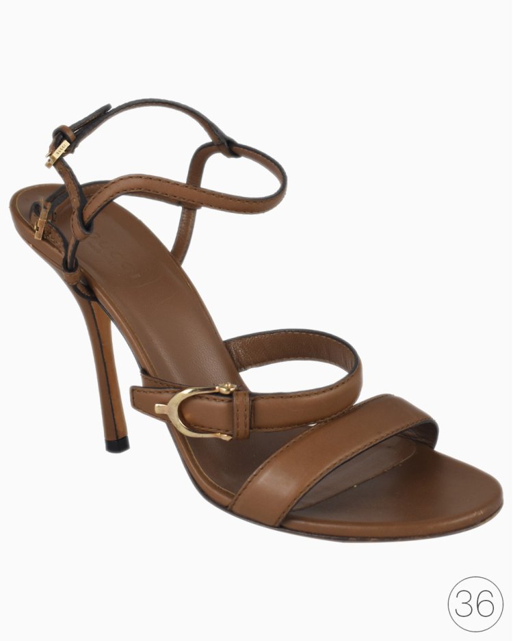 Sandália Gucci Original Couro Marrom Feminina