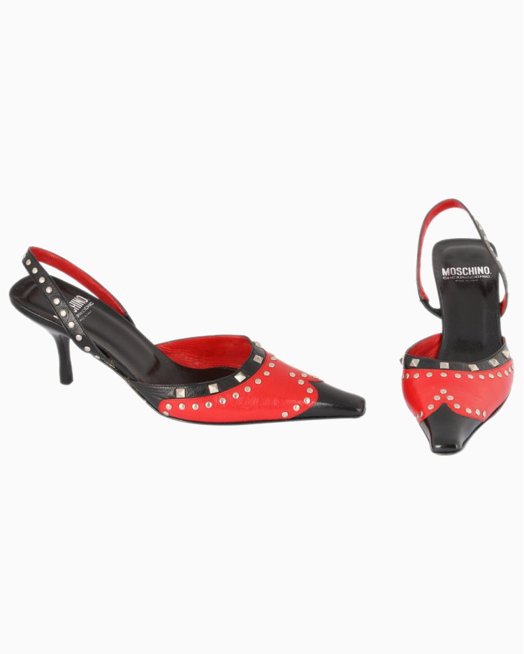 Sapato Moschino Original Slingback Studded Preto e Vermelho Feminino