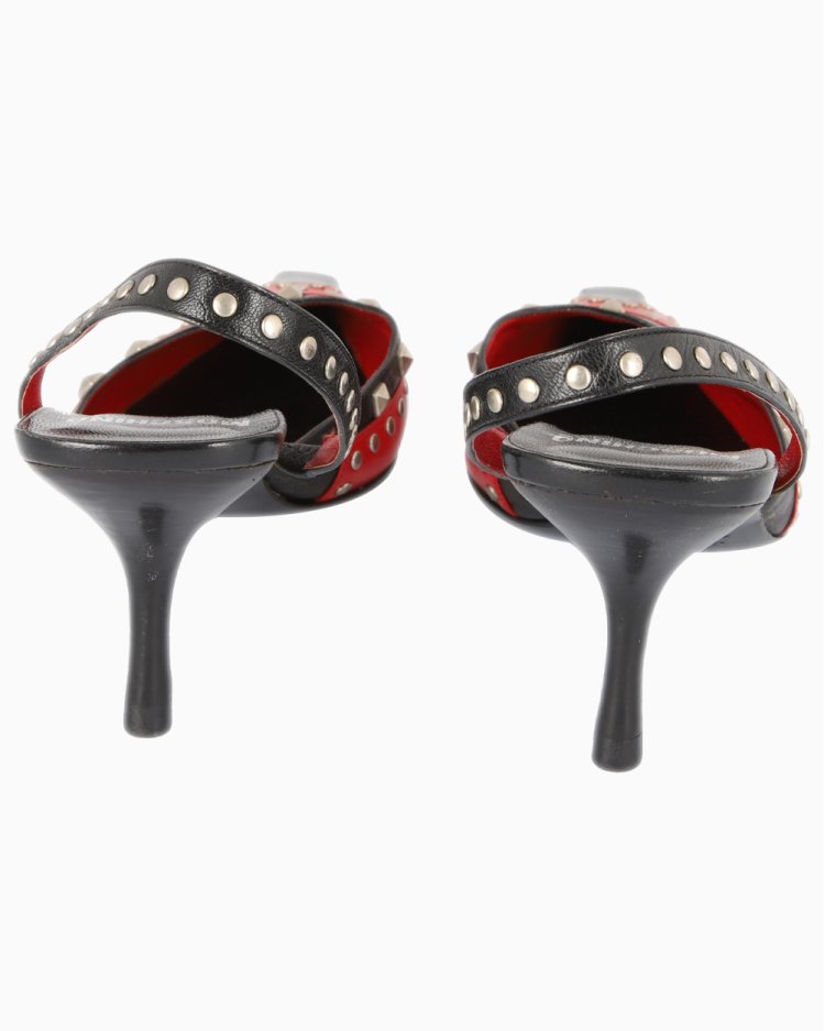 Sapato Moschino Original Slingback Studded Preto e Vermelho Feminino