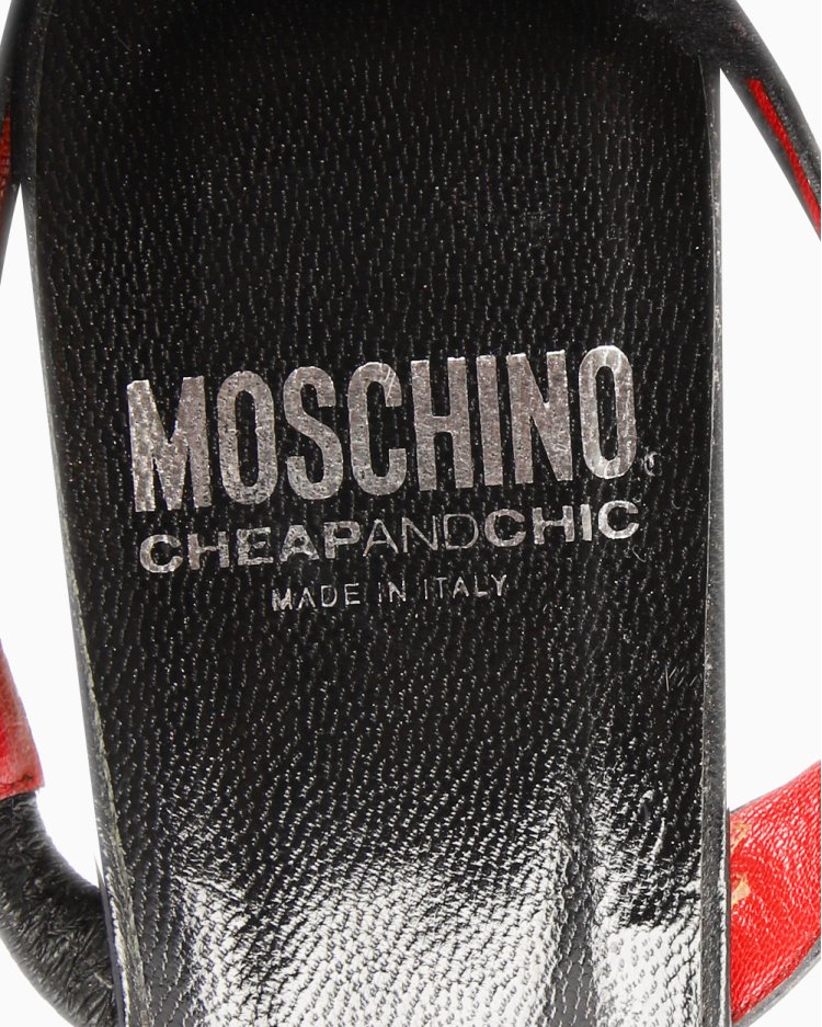 Sapato Moschino Original Slingback Studded Preto e Vermelho Feminino