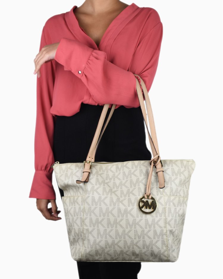 Bolsa Michael Kors Original Jet Set Tote Monograma Off White Feminina