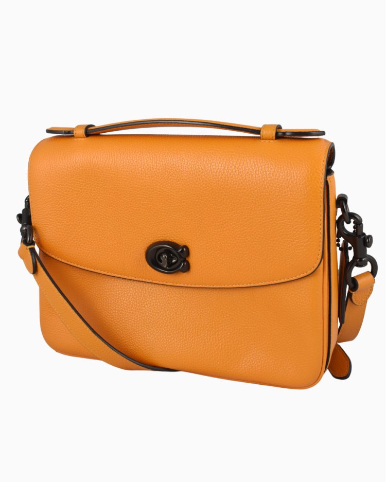 バッグ COACH Orange Canvas Leather Messenger Bolsa Coach Original Messenger Turn Lock Laranja Feminina
