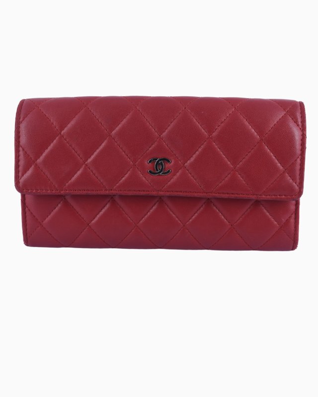 Carteira Chanel Original Classic Flap Wallet Vermelha Feminina