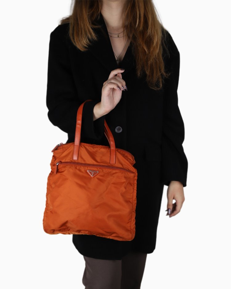 Bolsa Prada Original Nylon Tessuto Laranja Feminina